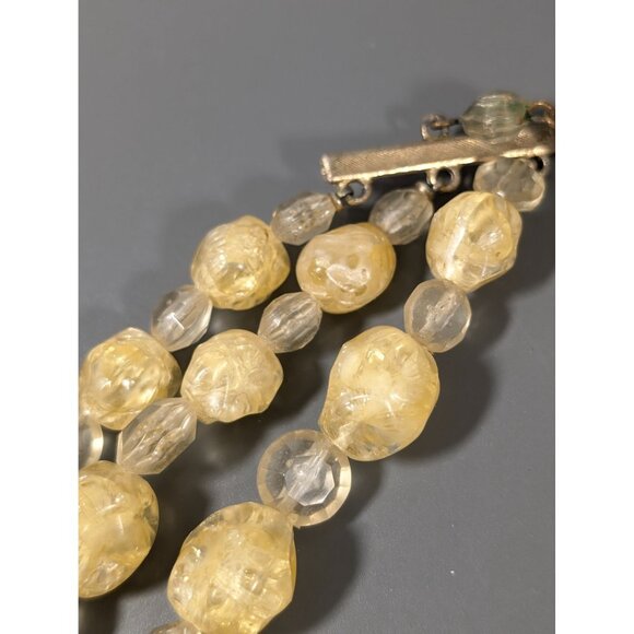 Vitnage Coro Butterscotch Yellow Lucite Bead Three Strand Neckalce Choker 16" - Picture 8 of 11